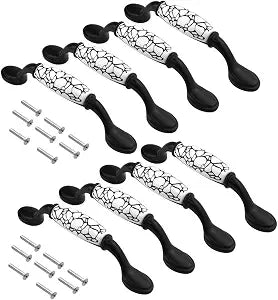 WMYCONGCONG 8 PCS Vintage Cabinet Pull 3.8" Hole Centers White Black Ceramic Drawer Pull Handles for Bedroom Dresser Drawers Bathroom Wardrobe Hardware Cupboard Kitchen Cabinets