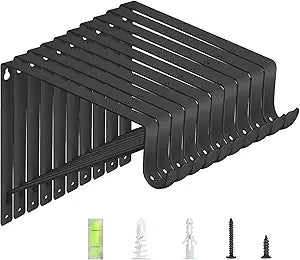 10-Pack Closet Rod Bracket, 10.8x10.8Inch Closet Shelf Brackets Heavy Duty Wall Mounted, Matte Black Steel Closet Rod Support Brackets Holder, 300 Lbs Load Capacity with Anchors Screws