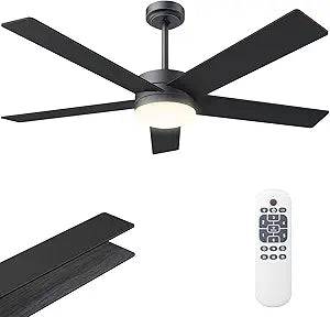 52" Ceiling Fans with Lights, Ceiling Fan Black with Light & Remote Control 52 Inch Ceiling Fan Flush Mount with Dimmable LED DC Reversible Motor Noiseless for Outdoor/Indoor Bedroom