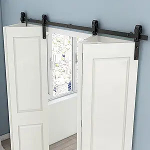 CCJH 9FT/108'' Bi-Folding Barn Door Hardware Sliding Track kit Heavy Duty for 4 Doors(No Wood DoorHardwware Only)
