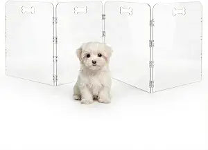Acrylic Dog Playpen for House, Pre-Assembled Foldable Clear Gate Indoor with Handles, Free-Standing Pet Fence for Doorways for Small Dogs Puppy Cat Rabbit (4-Panel)