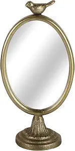 NIKKY HOME Vintage Gold Vanity Oval Mirror, Antique Tabletop with Bird Decor, Small Makeup Mirror for Bedroom Living Room Dressing Room