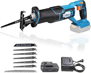 NEWONE 20V Reciprocating Saw zall saw cut-off tool with 2.5A Charger,LED working light, Tool-Free Blade Change, 7pcs Saw Blades for cutting metal wood frozen bone, 2.0AH Battery