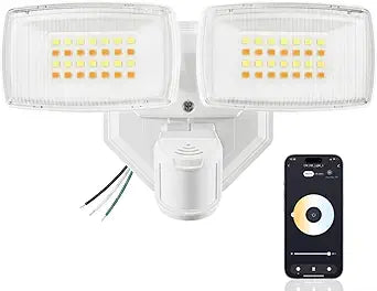 Onforu 32W 3200LM Smart Outdoor Security Light, WiFi Motion Sensor Flood Light with App Control, Compatible with Alexa, Hardwired 2-Head LED Flood Light, 2700K-6500K, IP65 Waterproof, White