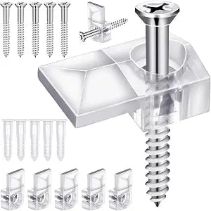 32Pack Mirror Holder Clips,Clear Plastic Mirror Clips,Frameless Mirror Mounting Hardware,Mirror Holders for Wall Mounting,Mirror Mounting Hardware with Screw,for Cabinet,Glass,Wall,Door,Picture Frames