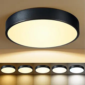 Black Flush Mount Ceiling Light 12 inch LED Dimmable Ceiling Lamp 24W 5CCT(2700K-5000K) Modern Close to Ceiling Light Fixture for Bedroom Foyer Kitchen Entryway Closet Hallway