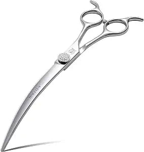 40 Extra Curved 7.5 Super Curved Dog Grooming Scissors with Jewelled Screw 440C Stainless Steel Pet Grooming Bending Scissors with Symmetrical Handle for Groomer and Home User
