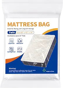 Mattress Bag for Moving Storage - 2 Pack Plastic Waterproof Mattress Protector Cover,Heavy-Duty Mattress Moving Supplies (2, Twin)