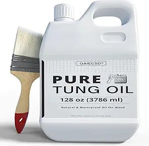 100% Pure Tung Oil for Wood Outdoor with Brush, Safe Food Grade Tung Oil Gallon for Wood Finish, Natural Waterproof Sealer Can Used on Cutting Boards, Outdoor Furniture, Butcher Blocks,128 Fl Oz