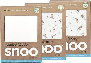 Happiest Baby SNOO Bassinet Fitted Sheet - 100% Organic Cotton Nursery Bedding - Fits SNOO Sleeper Crib Mattress - 3-Pack Bundle (Wildflowers (2), Ivory (1))