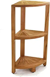 AquaTeak 12" Kai-Petite Teak Corner Shelf Stand - Shower Stand with 3 Tier Shelf for Bathroom - Durable Water Resistant Shower Organizer - Space-Saving Storage Shelves with Anti-Slip Feet