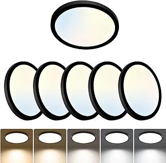 6 Pack 12 Inch LED Flush Mount Ceiling Light Fixtures, 24W 2640LM & 5 CCT Selectable (2700K-6500K), Non Dimmable, Super Slim Modern LED Lights for Bedroom Kitchen Hallway Apartment,Black