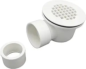 2" Low Profile Shower Drain with 2" x 1-1/2" Reducer Pipe Fitting and Perforated Strainer- PVC Side Outlet Drain Assembly for Replacement Shower Base and Drain