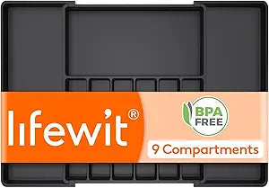 Lifewit Silverware Drawer Organizer, Expandable Utensil Tray for Kitchen, BPA Free Flatware and Cutlery Holder, Adjustable Plastic Storage for Spoons Forks Knives, 18- 33 x 18.5", Black