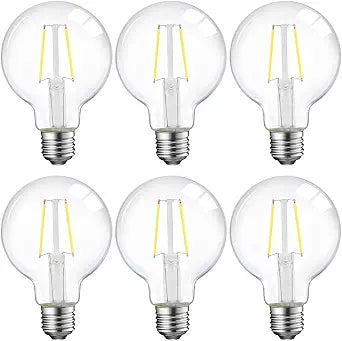 E ENERGETIC LIGHTING 5W Dimmable G25 LED Edison Light Bulb, G25 (G80) Globe Bulb, 60W Equivalent, 5000K Daylight, Christmas Light, E26 Standard Base, ETL Listed, 6-Pack