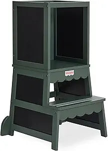 Dream On Me Fisher-Price Wonderstep Step Stool  2-in-1 Convertible Toddler Tower & Step Stool, Solid Pinewood, Portable & Easy to Assemble - Forest Green