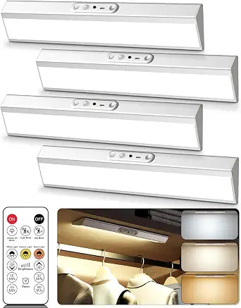 4 Pack Motion Sensor Closet Lights with Remote, 12inch Wardrobe Lights