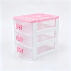 Cute Pink Desktop Organizer with 3 Drawers  Small Plastic Storage Box for Jewelry, Makeup, and Office Supplies  Compact Vanity Organizer for Teen Girls Room Decor (Pink 3 Layers)