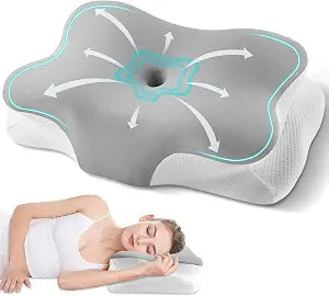 Cervical Neck Pillow, Ergonomic Side Sleeper Pillow for Neck Support, Cooling Memory Foam Pillows for Sleeping, Contour Orthopedic Bed Pillows for Side Back Stomach Sleepers (Grey)