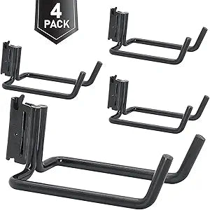 4 Pack E-Track Heavy Duty Shovel Hanger for Store Long Handled Tools ,Large Steel Tool Double J Hook, Tool Hanger | E Track Accessories for Enclosed Trailer or TrucksBlack