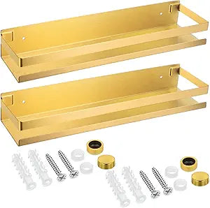 Lallisa 2 Pieces Stainless Steel Shelf Bathroom Shower Floating Shelves Wall Mounted Shower Caddy Basket Shelf Storage Organizer Shelves for Bathroom, Kitchen, Living Room(15.75 Inch/ 40 cm,Gold)
