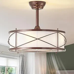 Farmhouse Rustic Fandelier Ceiling Fan with Light, 20" Brown Chandelier Ceiling Fans with Lights and Remote with 6 Speeds for Living Room, Bedroom, Nursery