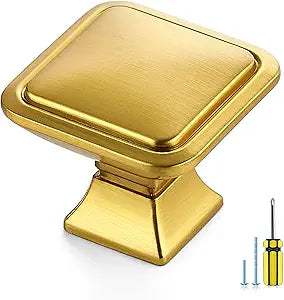 30 Pack Gold Cabinet Knobs for Kitchen and Drawers 1.2" Square Solid Dresser Knobs