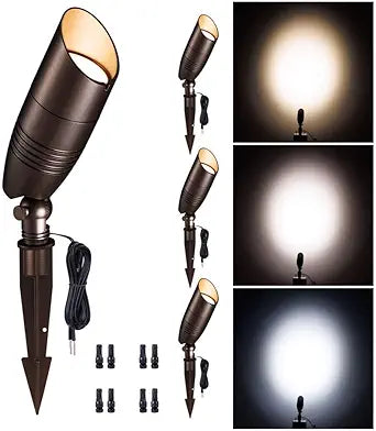 LED Spotlight, 3000K/4000K/5000K Adjustable Color Temperature Waterproof Outdoor Landscape Uplight, 12V AC/DC Wired Durable Aluminum ORB for Tree Garden Wall 4 Pack