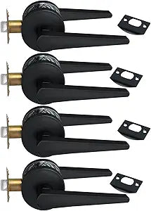 NEWBANG Round Plate Keyless Door Lever for Passage or Closet in Matte Black,TMC8820-DB-PS-4P