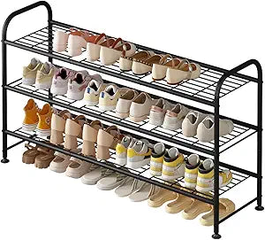 LINZINAR Shoe Rack Long 3 Tier Metal Shoe Organizer Metal Wide Shoe Shelf for Closet Entryway Bedroom Large Capacity Black