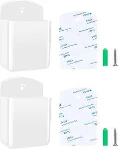2 PCS Remote Control Holders Wall Mount, Self Adhesive TV Air Conditioner Remote Control Holder, Wall Mount Storage Box Organizer Wall Pen Holder Storage for Home Office School (White, 2)