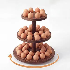 Remerry Wooden Egg Holder for Countertop 360 Rotating 3-tier Tree Shape Eggs Storage for 52 Fresh Eggs Large Capacity Chicken Egg Rack for Farmhouse Kitchen Counter Rustic Home Decorations