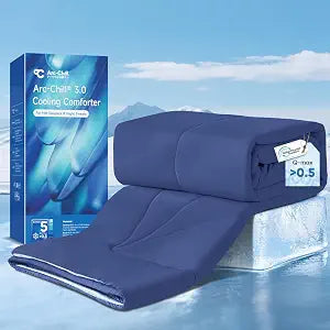 Elegear Revolutionary Cooling Comforter Queen Sizel, Ice Cooling Blanket for Hot Sleepers Japanese Arc-Chill 3.0 Instantly Cool Tech, Silky Summer Comforter Hypo-Allergenic Cool Quilt - Navy Blue