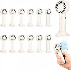 12 Pack, Ivory Mini Handheld Fans Bulk - USB/Battery Powered Portable Fan with 3 Speeds, Wholesale Cooling Essentials for Weddings, Summer & Party Favors