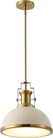 JONATHAN Y JYL9536F 13" Modern Industrial Dome Pendant Light, Farmhouse Hanging Light Fixture in Almond and Brass Gold, Adjustable Height Metal Lighting for Kitchen Island, Dining Room, Entryway