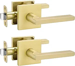 Goldenwarm Gold Passage Door Handles for Hallways & Closets, Zinc Alloy Non-Locking Brushed Gold Closet Door Handles, Heavy Duty Passage Door Hardware (2 Pack)