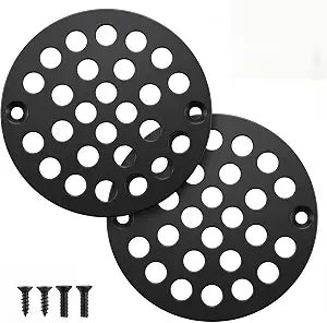 VIHOSE 2pcs 4 Inch Stainless Steel Round Drain Cover, Matte Black