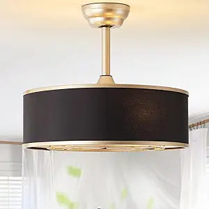 20" Caged Farmhouse Rustic Fandelier Ceiling Fans with Lights, Black and Gold Ceiling Fan with Light Remote Control, Mid-Century Chandelier with 6 Speeds for Bedroom,Living Room, Nursery