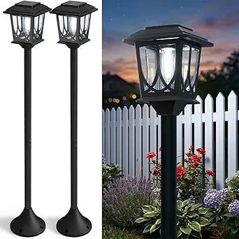 2 Pack Solar Lamp Post Lights Outdoor, 40" H Cool White 6000K Dusk to Dawn Solar Pole Lights for Outside,Auto On/Off Waterproof LED Floor Lamps for Patio Backyard Garden Pathway