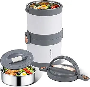 GOLDEN KEY 67oz Thermo for Hot Food, 2 Tier Stackable Food Thermo,Stainless Steel Vacuum Insulated Wide Mouth Insulated Food Container for Adults,6 Hours Hot and 8 Hours ColdWhite
