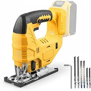 Cordless Jig Saw Compatible with Dewalt 20V Battery, Brushless Jig Saw with 6pcs Blades, 4 Orbital Sets for Wood, Plastic and Metal Cutting (Tool Only, No Battery)