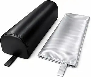 Dual-Cover Comfort Massage Bolster Pillow 3/4 Round, 26 x 6 x 6 in PU Leather & Cooling Cover Bolster for Massage Table, Massage Bolster Pillow for Legs, Leg & Knee Bolster Support  Black/ Light Gray