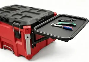 Foldable Side Mount Work Tray Compatible with Milwaukee Packout System, Round Tubing Frame Heavy Duty Packout Box Expansion Work Station Tray, Max 100LB Load Capacity (Black1)