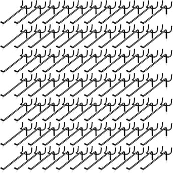 Shimeyao 100 Pcs Peg Board Shelving Hooks Stainless Steel Hanging Board Pegs Wall Display Hooks Bulk for 1/8 1/4 Garage Storage Organizer Accessories (6 Inch,Black)