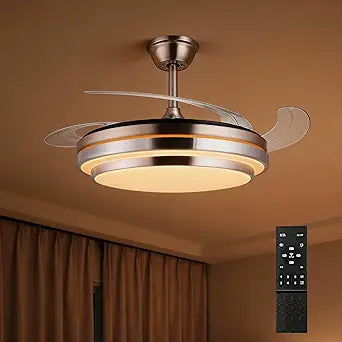 42 Inch Retractable Ceiling Fan with Light, Fandelier with Remote, 3 Color Temperatures Dimmable LED, 6 Speed Quiet Reversible DC Motor - Space Saving for Bedroom, Living Room, Kitchen