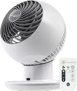 IRIS USA WOOZOO Air Circulator Fan with Remote, Oscillating, 5 Speeds, 82ft Max Air Distance, 90┬░ Adjustable Tilt, 30db Quiet Motor, Small Fan for Bedroom, Office, Dorm, White