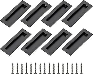 Ravinte 8 Pack Black Sliding Closet Door Handles Black Flush Pulls 5.9in Length Recessed Finger Pulls for Sliding Barn Door Sqaure Cabinet Pulls Stainless Steel