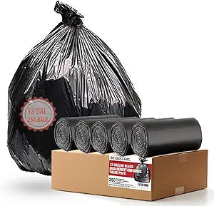 BEIDOU-PAC 13 Gallon Trash Bags, 250 Count Black Tall Kitchen Garbage bags, Multi-purpose Trash Can Bin Liners for Bathroom, Office, Industrial, Commercial, Janitorial, Municipal, Recycling