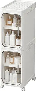 LXLXXL Narrow Storage Cabinet Slim Bathroom Storage Cabinet with Movable Wheels Tall Bathroom Organizer Skinny Cabinet for Small Spaces2-Tier White