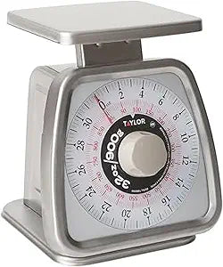 Taylor Mechanical Portion Control Kitchen Scale, Food Scale for Precise Weight Measuring and Portion Control, Rotating Dial Tare Function, NSF, TS32 32OZ, Stainless Steel Platform